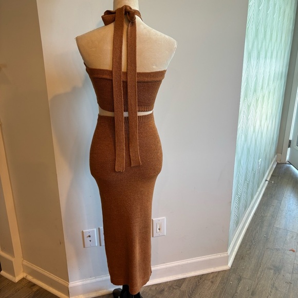 Mable Brown Cutout Bodycon Halter Top Knit Midi Dress Small Cocktail Evening - Picture 7 of 9